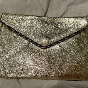 Rebecca Minkoff Metallic Gold Leather Clutch- New